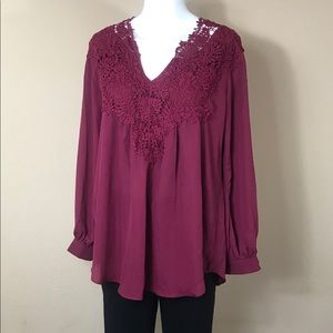 C1 Melle Fashion Maroon Lace Detail Long Sleeve M